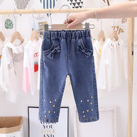 Girls Star Printed Bow Decor Denim Wholesale Clothing For Girls - PrettyKid
