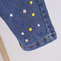Girls Star Printed Bow Decor Denim Wholesale Clothing For Girls - PrettyKid