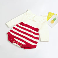 Baby Girls Striped Knitted Long Sleeve Romper - PrettyKid