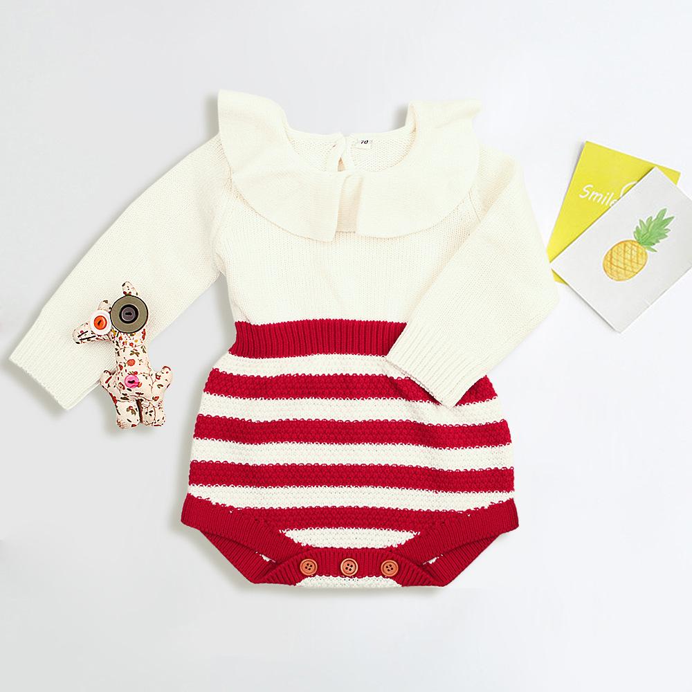 Baby Girls Striped Knitted Long Sleeve Romper - PrettyKid