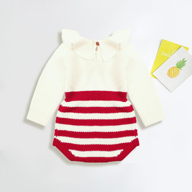 Baby Girls Striped Knitted Long Sleeve Romper - PrettyKid