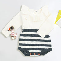 Baby Girls Striped Knitted Long Sleeve Romper - PrettyKid