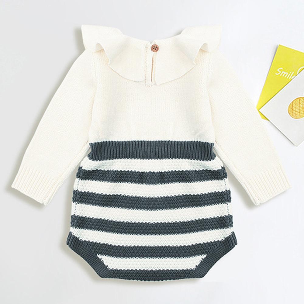 Baby Girls Striped Knitted Long Sleeve Romper - PrettyKid