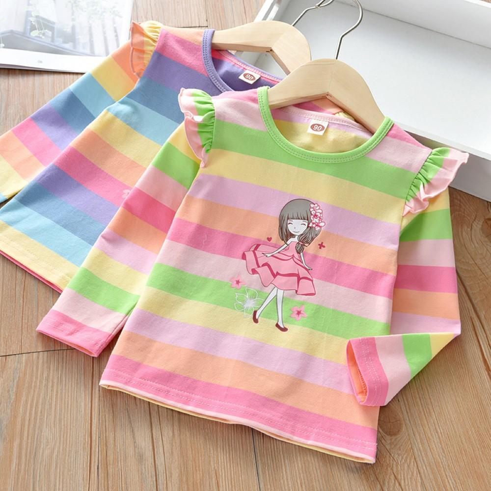 Girls Striped Little princess Printed Top Girls Clothing Wholesale - PrettyKid