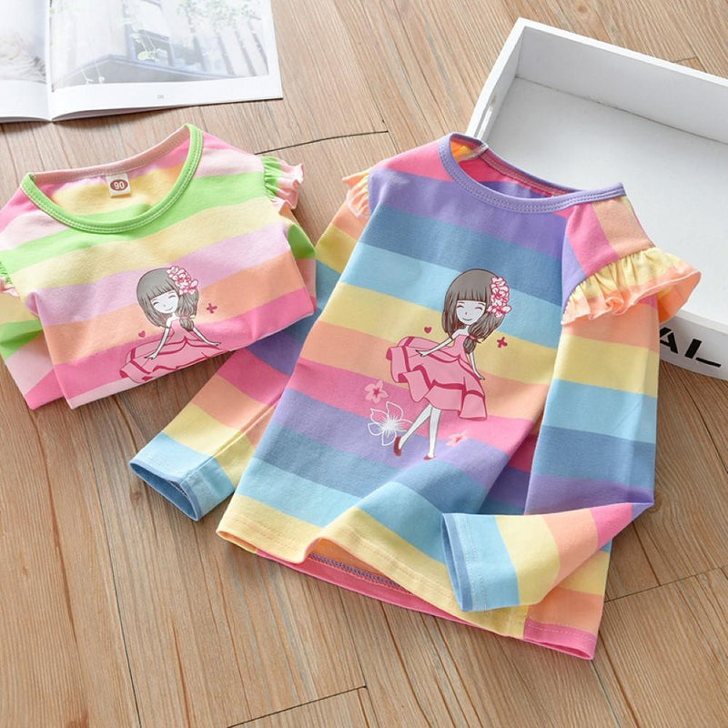 Girls Striped Little princess Printed Top Girls Clothing Wholesale - PrettyKid