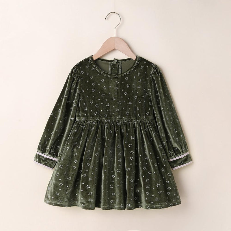 Girls Vintage Printed Star Long Sleeve Princess Dress Girls Clothing Wholesalers - PrettyKid