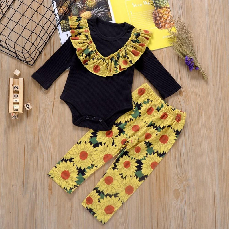 Baby Girls Long Gleeve Romper & Sunflower Trousers Baby Wholesale Suppliers - PrettyKid