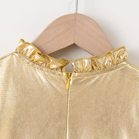 Girls Golden Long Sleeve Solid Color Pleated Dress Wholesale Girl Boutique Clothing - PrettyKid