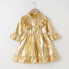 Girls Golden Long Sleeve Solid Color Pleated Dress Wholesale Girl Boutique Clothing - PrettyKid