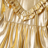 Girls Golden Long Sleeve Solid Color Pleated Dress Wholesale Girl Boutique Clothing - PrettyKid