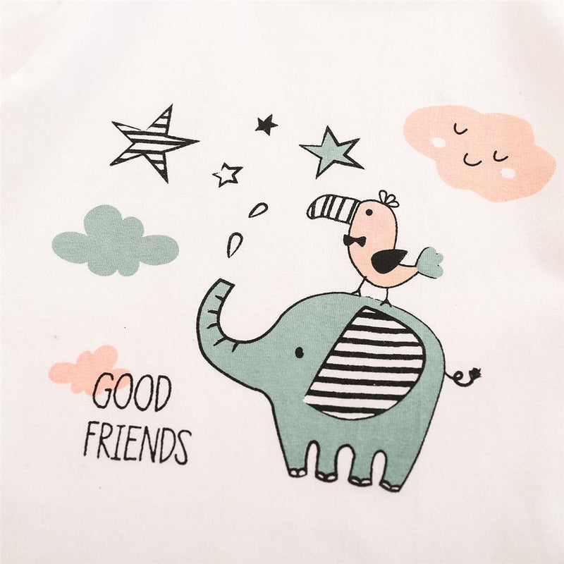 Boys Good Friend Elephant Cartoon Printed Short Sleeve Top & Shorts Wholesale Boys Suits - PrettyKid