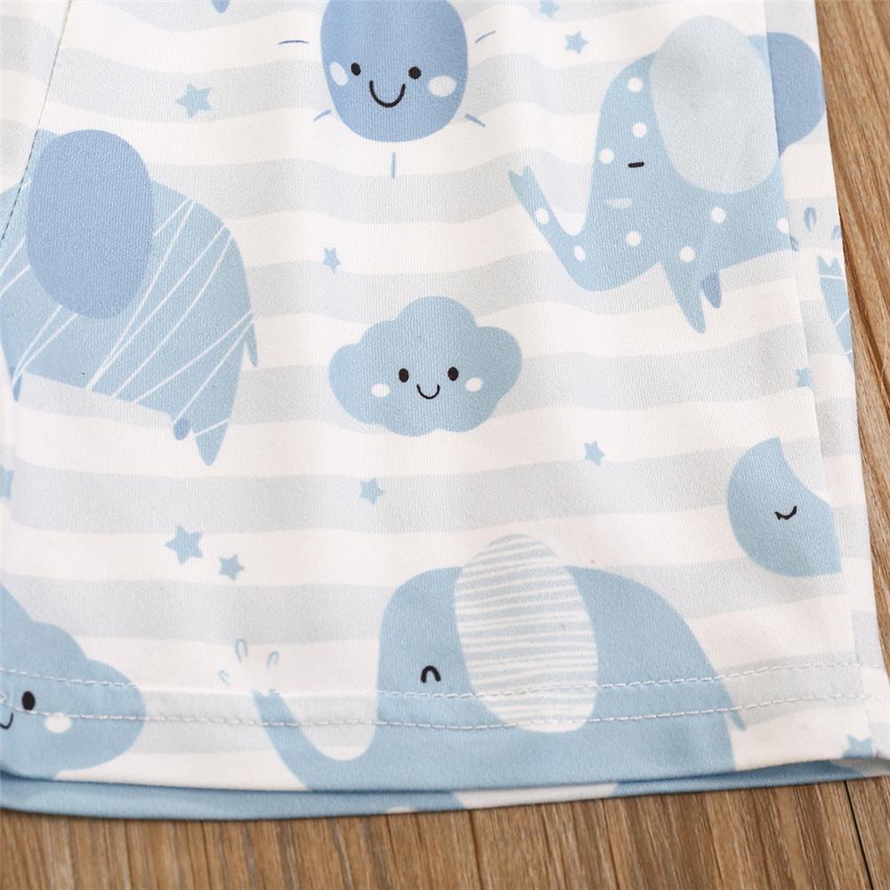 Boys Good Friend Elephant Cartoon Printed Short Sleeve Top & Shorts Wholesale Boys Suits - PrettyKid