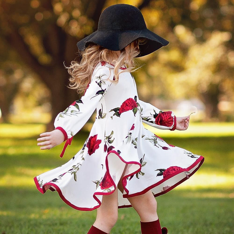 Toddler Girls Rose Long Sleeve Dress Girl Princess Dress - PrettyKid