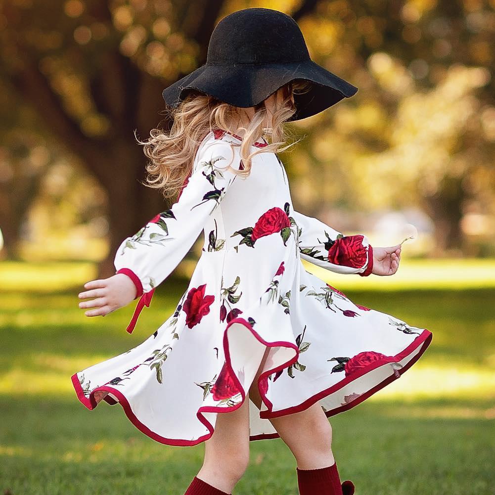 Toddler Girls Rose Long Sleeve Dress Girl Princess Dress - PrettyKid