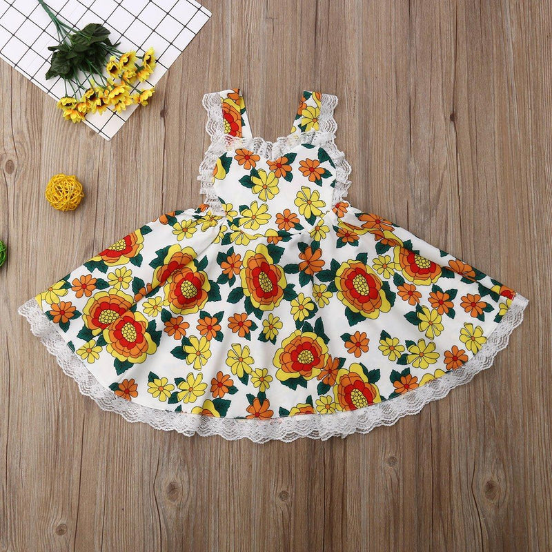 Toddler Girls Sleeveless Suspender Dress Lace Sunflower Princess Skirt - PrettyKid