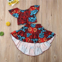 Toddler Girl's Ruffle One Word Collar Flower Swallow Tail Skirt - PrettyKid