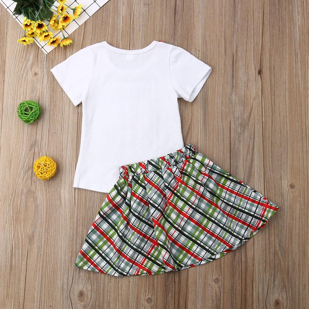 Toddler Girls Pineapple Print Top Plaid Skirt - PrettyKid
