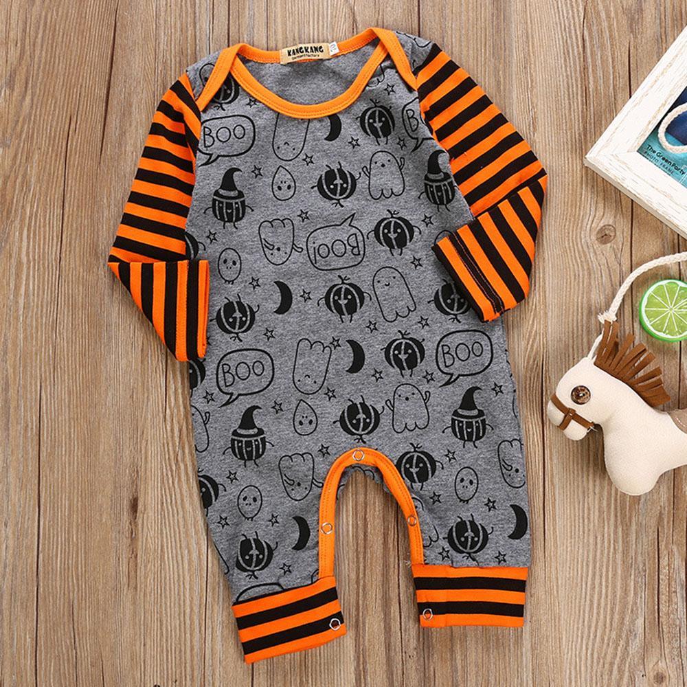 Baby Halloween Cartoon Print Stripe Romper - PrettyKid