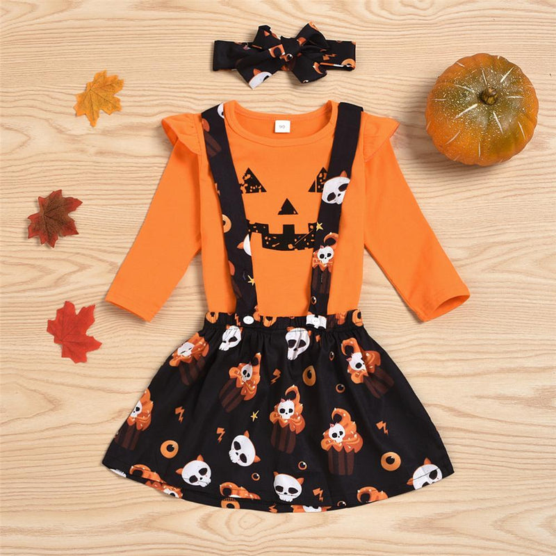 Girls Halloween Cartoon Top & Suspender Skirt & Headband Girls Wholesale - PrettyKid