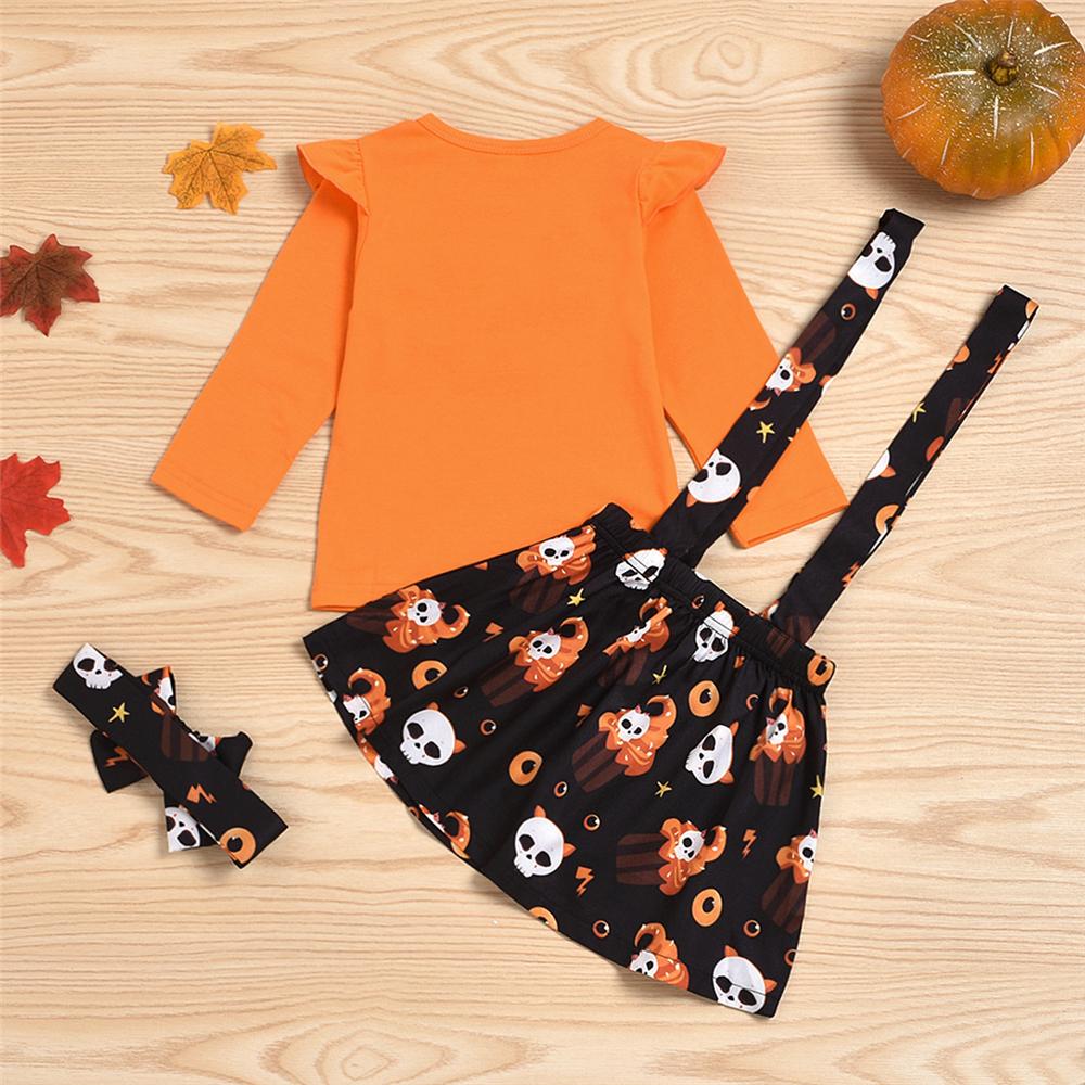Girls Halloween Cartoon Top & Suspender Skirt & Headband Girls Wholesale - PrettyKid