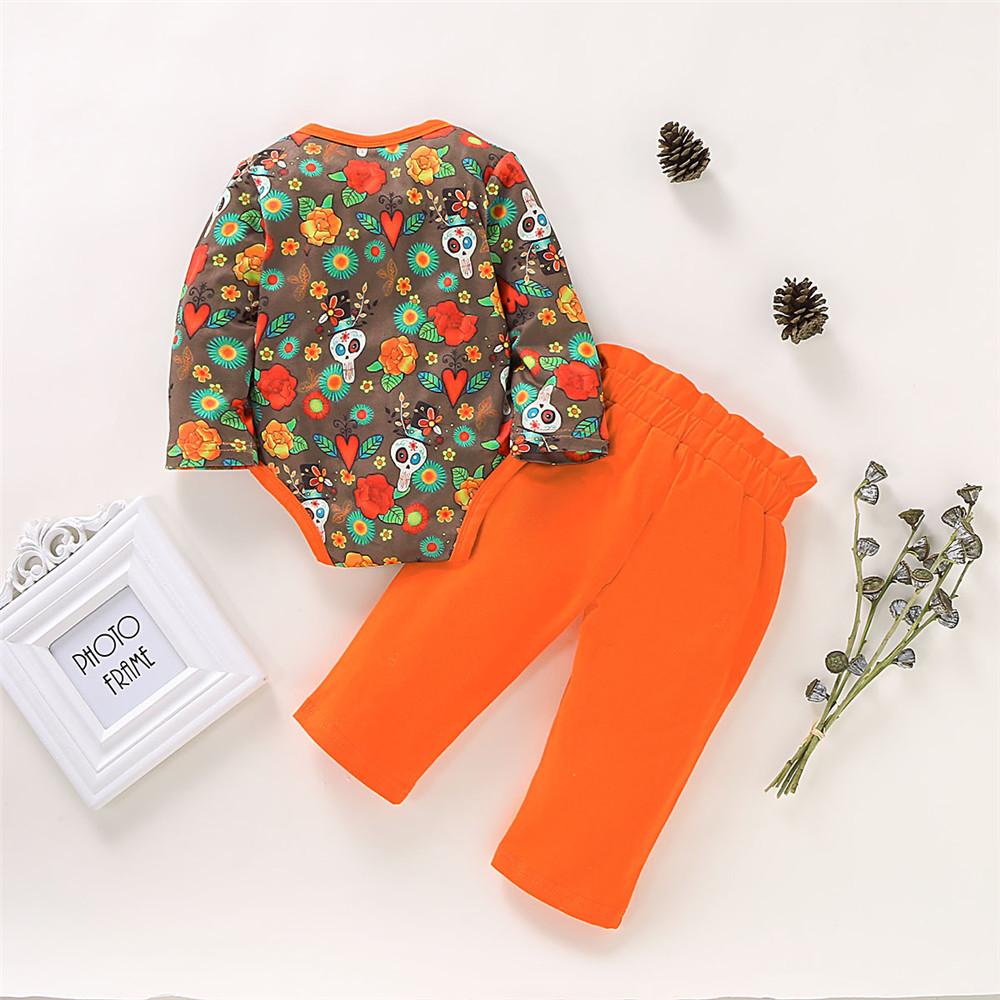 Baby Girls Halloween Element Ptinted Romper & Trousers - PrettyKid