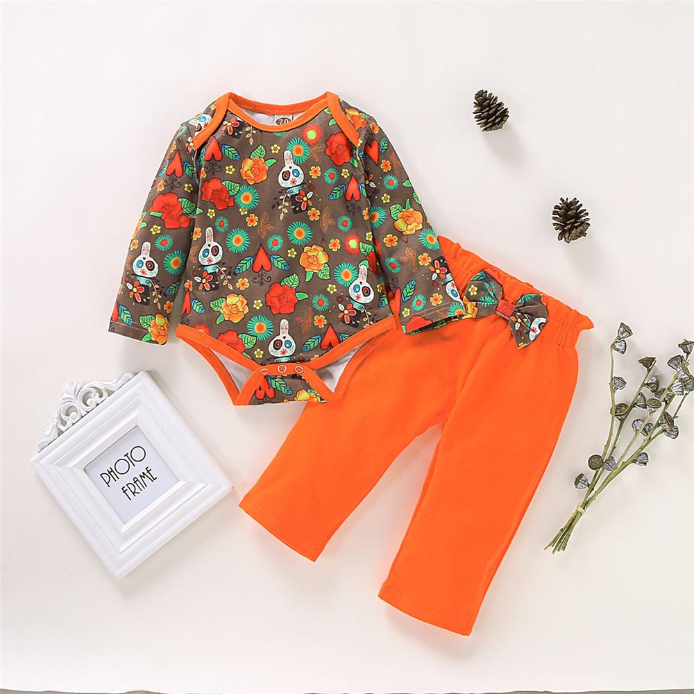 Baby Girls Halloween Element Ptinted Romper & Trousers - PrettyKid