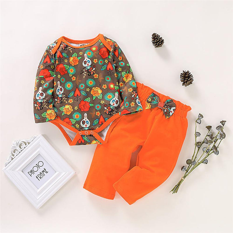 Baby Girls Halloween Element Ptinted Romper & Trousers - PrettyKid