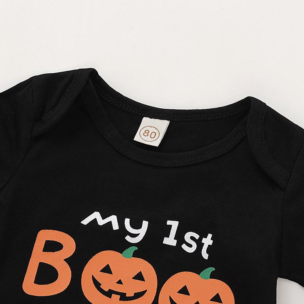 Baby Halloween Letter Print Bodysuit & Pants & Hat - PrettyKid