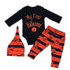 Baby Halloween Letter Print Bodysuit & Stripe Pants & Hat - PrettyKid
