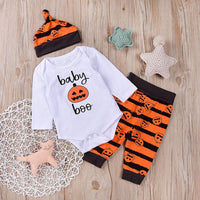 Baby Halloween Letter Print Romper & Stripe Pants & Hat - PrettyKid