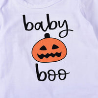 Baby Halloween Letter Print Romper & Stripe Pants & Hat - PrettyKid