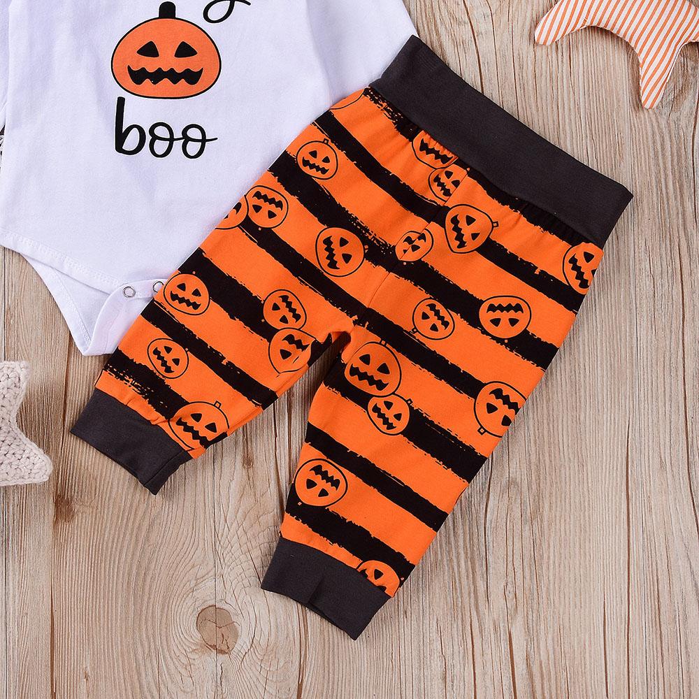 Baby Halloween Letter Print Romper & Stripe Pants & Hat - PrettyKid