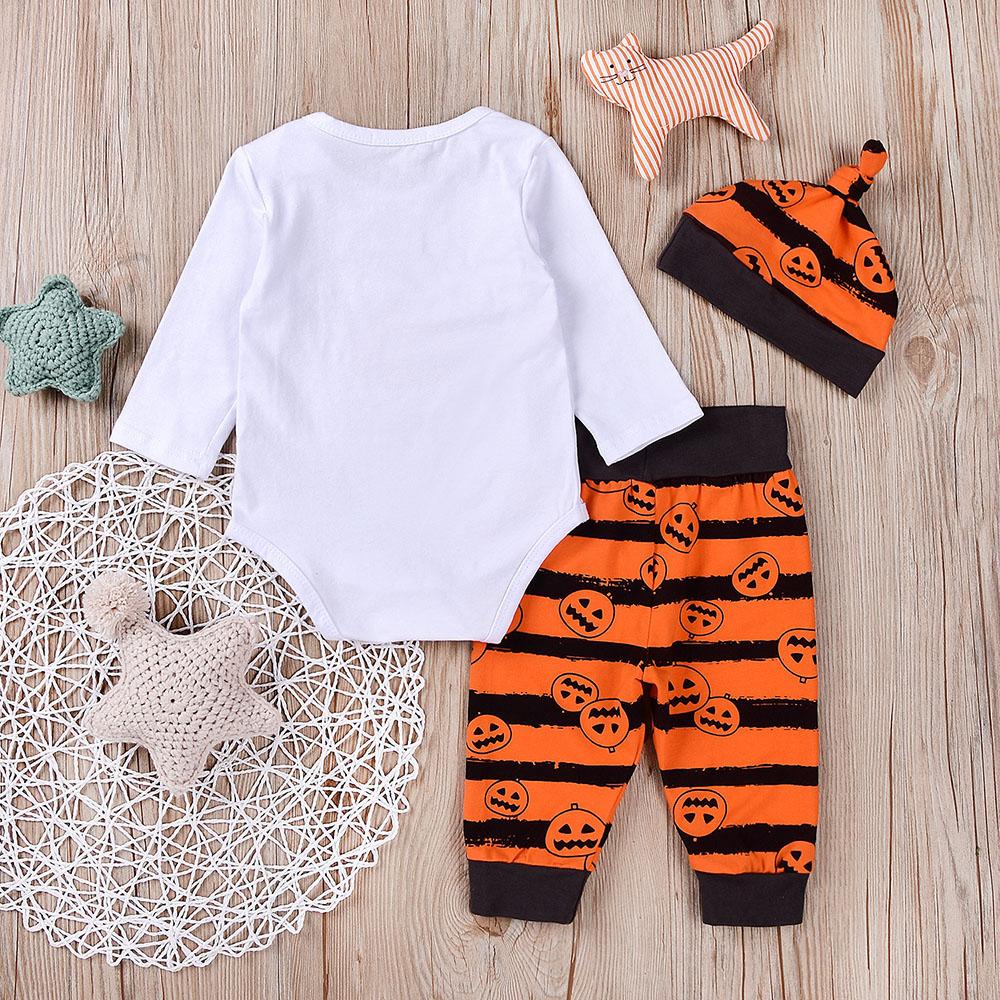 Baby Halloween Letter Print Romper & Stripe Pants & Hat - PrettyKid