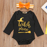 Baby Halloween Letter Print Romper & Headband - PrettyKid