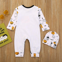 Baby Halloween Letter Print Romper & Hat - PrettyKid