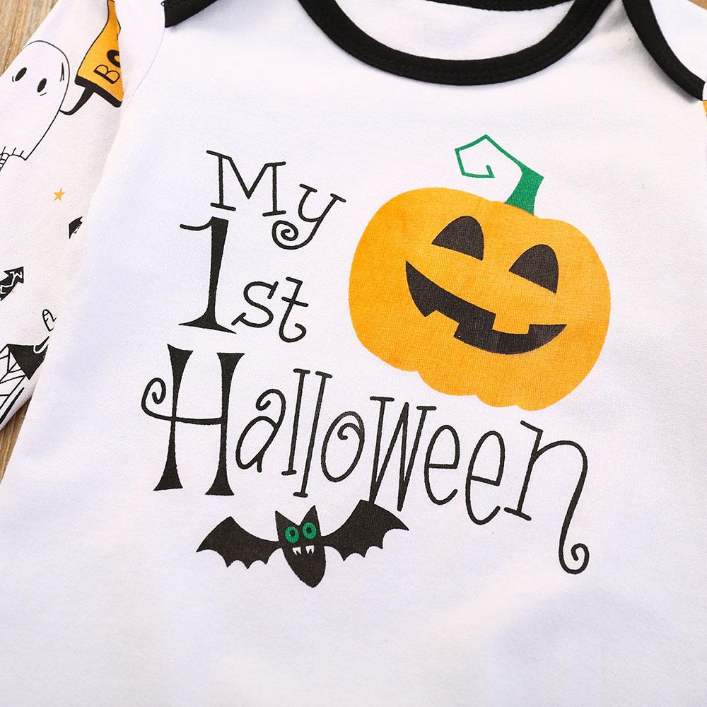 Baby Halloween Letter Print Romper & Hat - PrettyKid