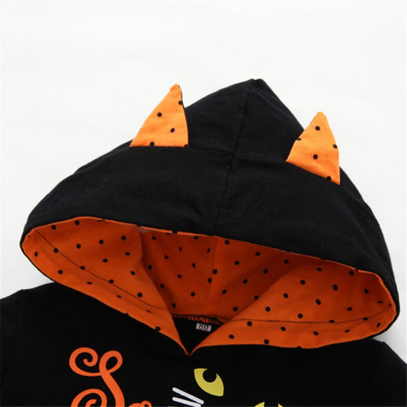 Girls Halloween Letter Printed Hooded Tulle Dress & Polka Dot Trousers - PrettyKid