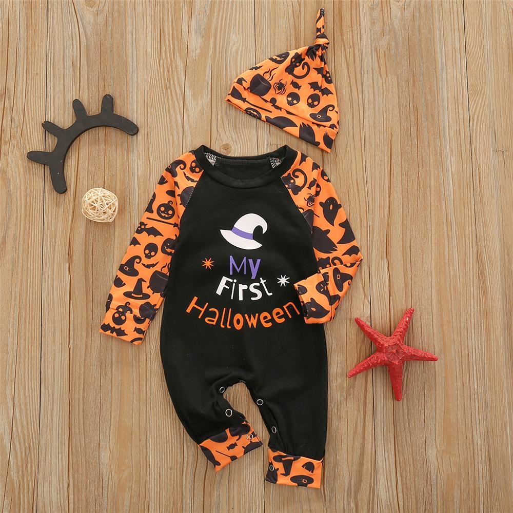 Baby Boys Halloween Letter Printed Romper & Hat Baby Wholesales - PrettyKid