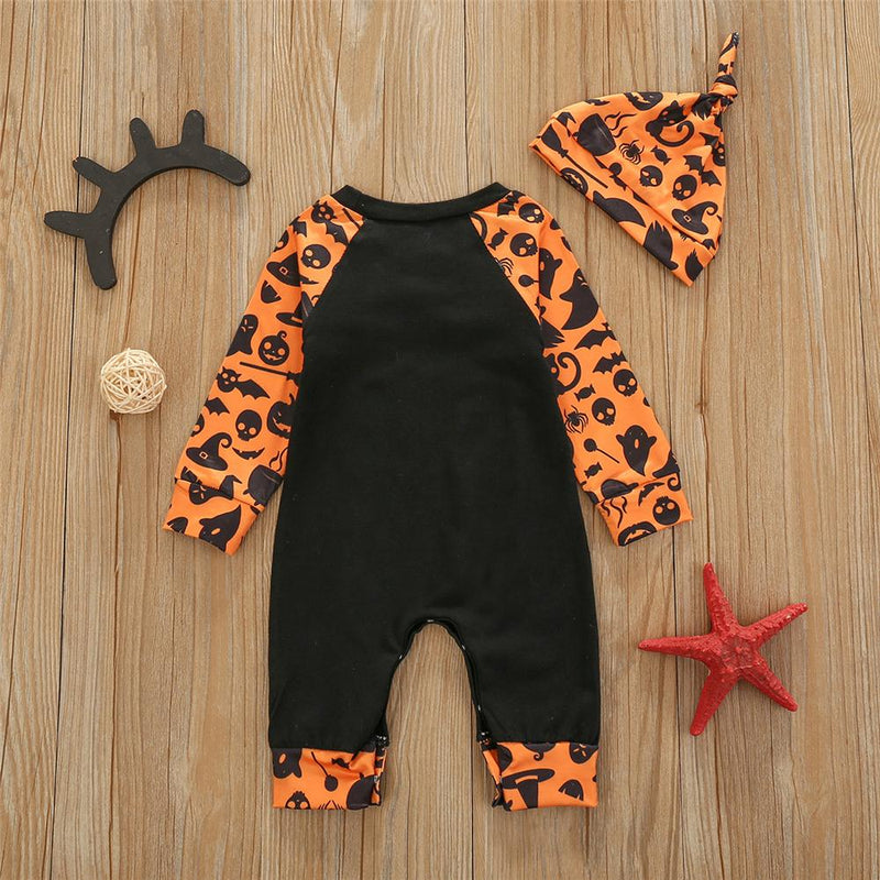 Baby Boys Halloween Letter Printed Romper & Hat Baby Wholesales - PrettyKid