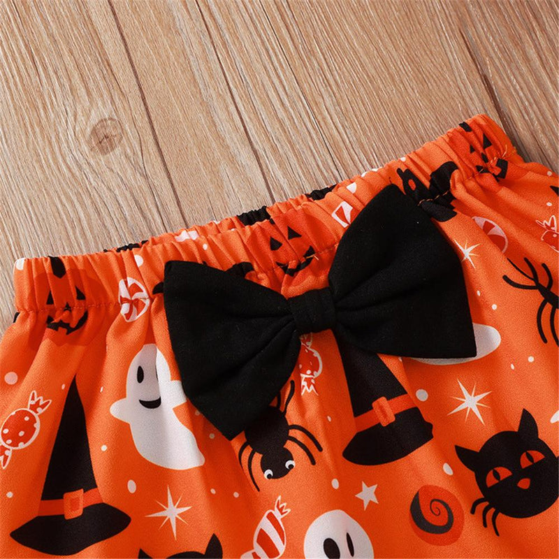 Girls Halloween Letter Printed Top & Bow Skirt Cheap Boutique Baby Clothes - PrettyKid