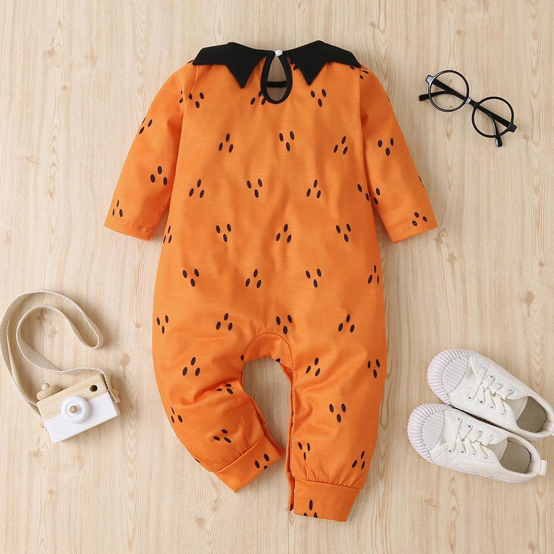 Baby Girls Halloween Polka Dot Long Sleeve Romper - PrettyKid