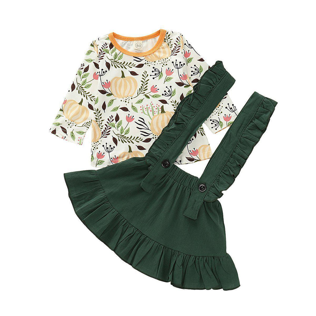 Baby Halloween Print Long Sleeve Shirt & Solid Color Skirt - PrettyKid