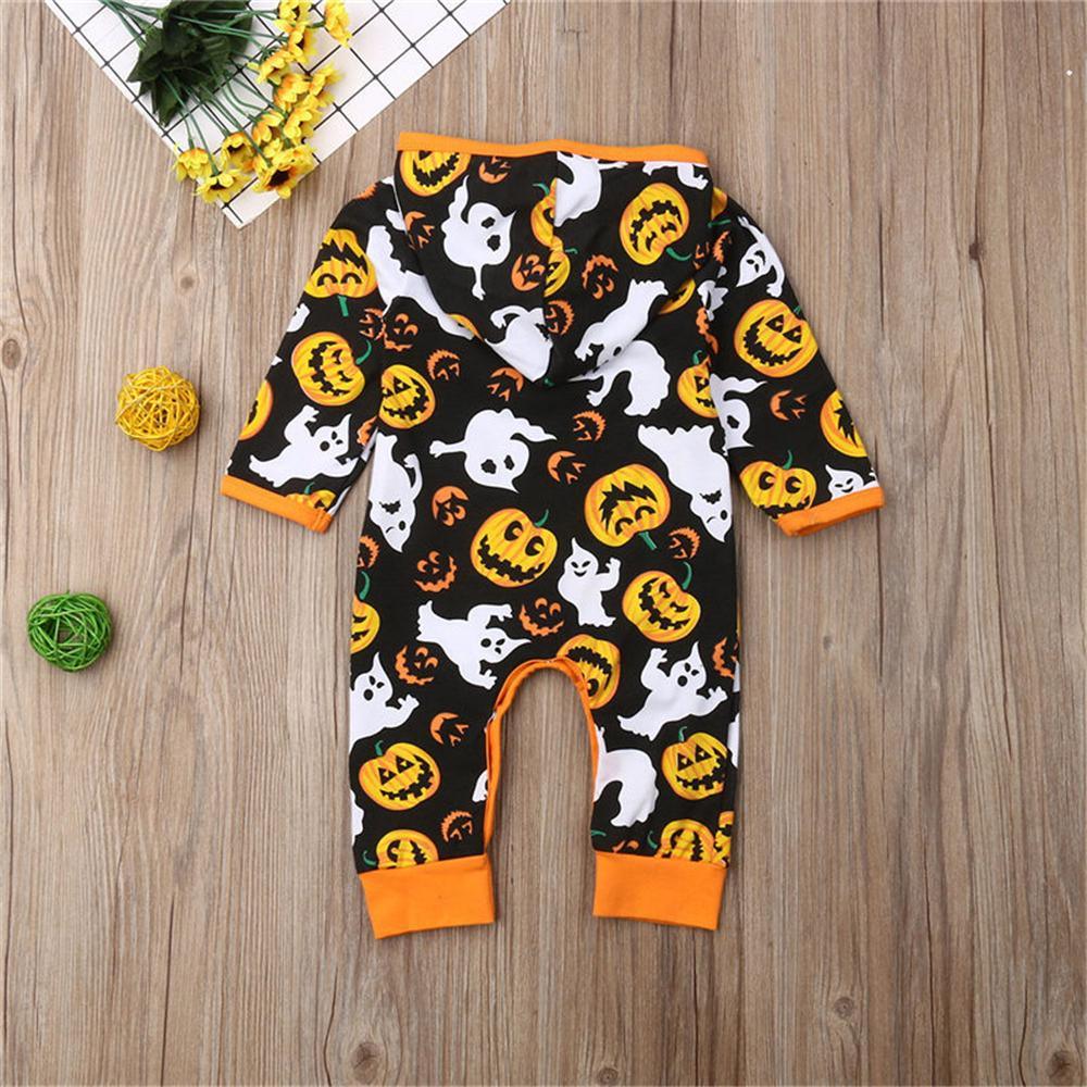 Baby Unisex Halloween Printed Long Sleeve Hooded Romper Wholesale - PrettyKid