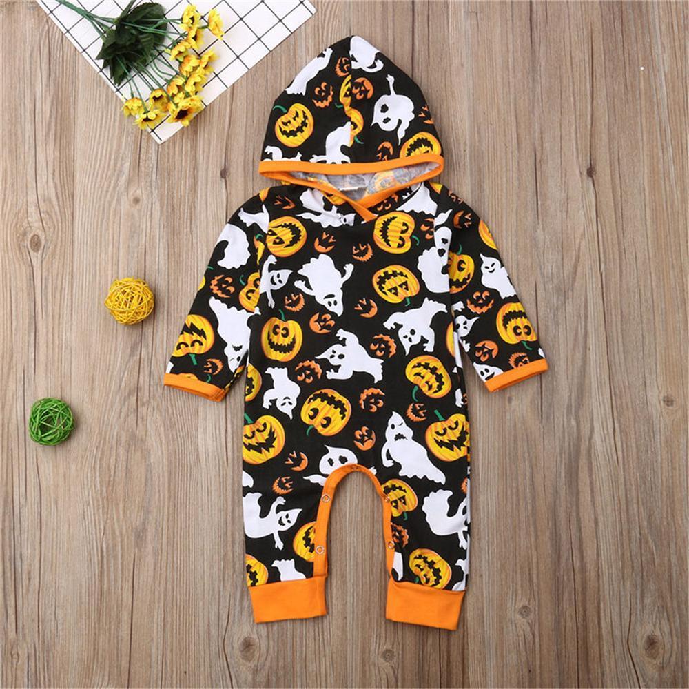 Baby Unisex Halloween Printed Long Sleeve Hooded Romper Wholesale - PrettyKid