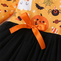 Girls Halloween Printed Long Sleeve Tulle Dress Wholesale Cheap Tutus For Girls - PrettyKid