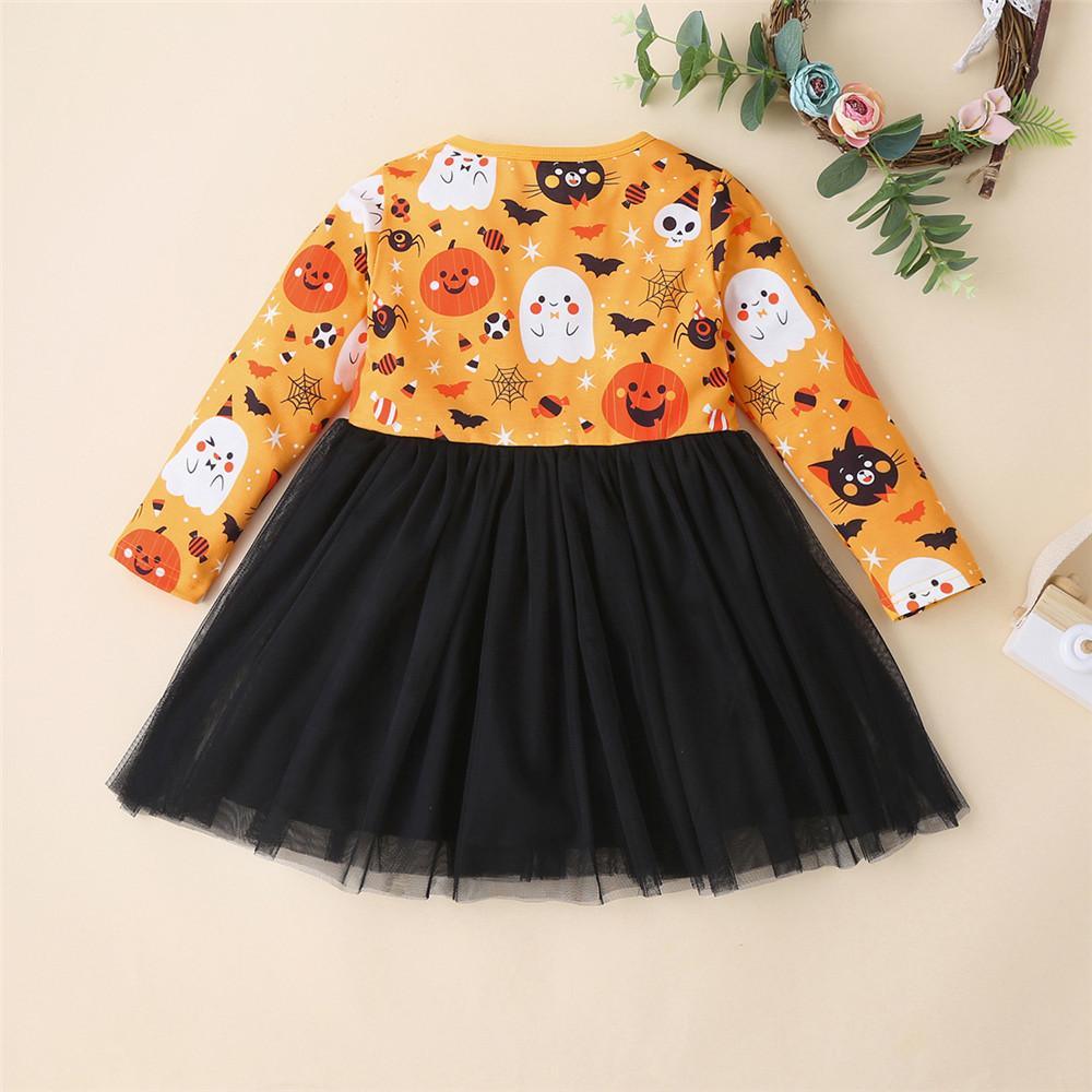 Girls Halloween Printed Long Sleeve Tulle Dress Wholesale Cheap Tutus For Girls - PrettyKid