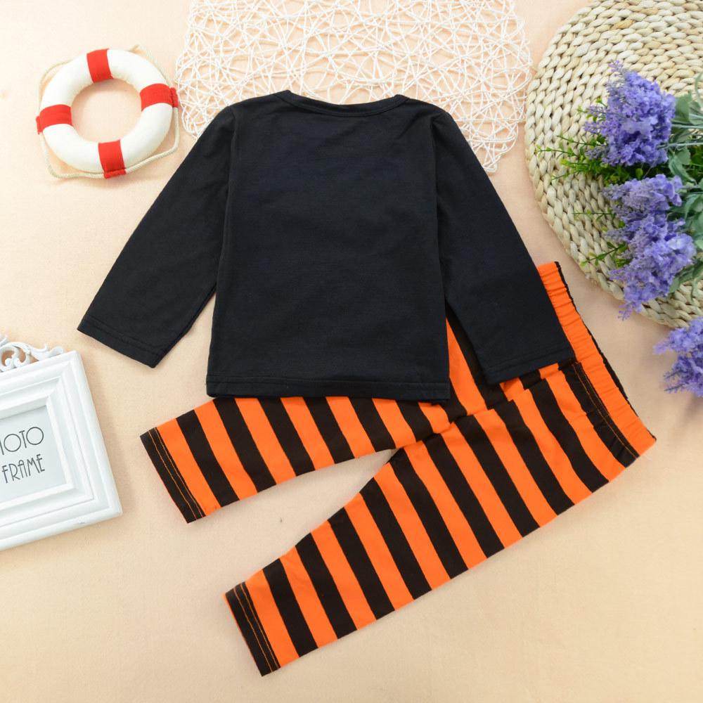 Girls Halloween Pumpkin Long Sleeve T-shirt & Striped Pants - PrettyKid