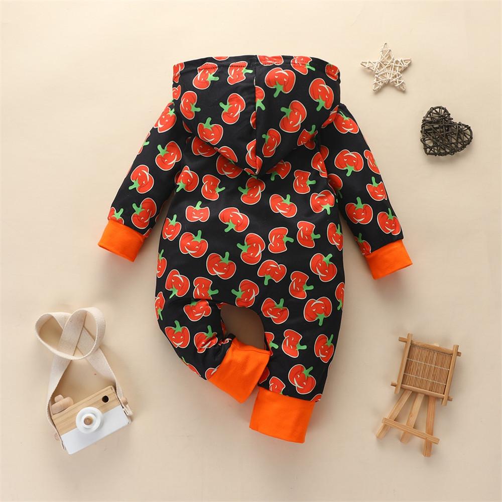 Baby Halloween Pumpkin Long Sleeve Zipper Hooded Jumpsuit - PrettyKid