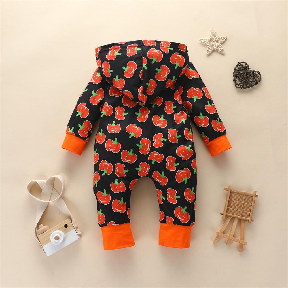 Baby Halloween Pumpkin Long Sleeve Zipper Hooded Jumpsuit - PrettyKid