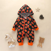 Baby Halloween Pumpkin Long Sleeve Zipper Hooded Jumpsuit - PrettyKid